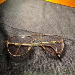 Vintage Aviator Brown Marbled Full Rim Metal Plastic Eyeglass Frames Unisex